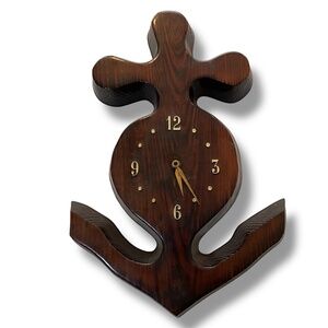 Vintage Anchor Wall Clock 80s Lacquered Wood Nautical Costal Beach House Decor